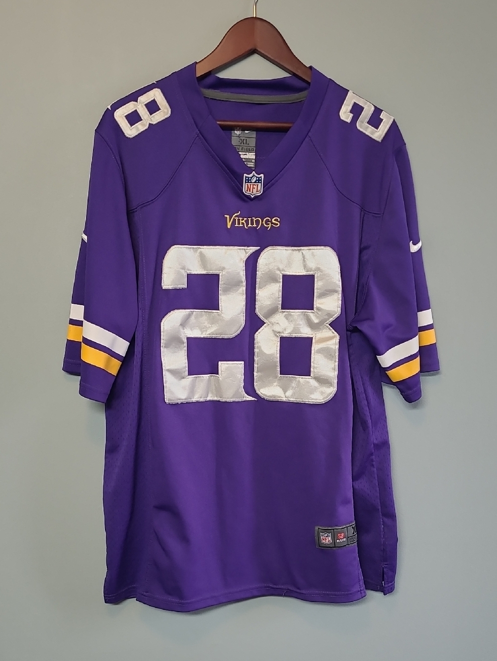 NFL Minnesota Vikings Purple #28 Replica Jersey with White and Yellow Accents